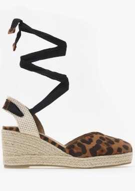 Γυναικείες εσπαντρίγιες πλατφόρμες Lace up - Λεοπάρ