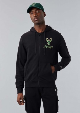 NEW ERA - MILWAUKEE BUCKS NBA SCRIPT FULL-ZIP HOODIE ΜΑΥΡΟ
