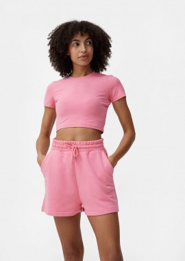 4F WOMEN'S PLAIN CROP-TOP T-SHIRT ΡΟΖ