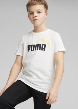 PUMA ESSENTIALS+ TWO-TONE LOGO T-SHIRT ΑΣΠΡΟ
