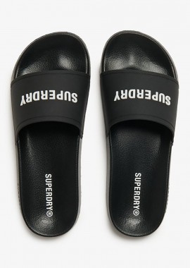 SUPERDRY - SUPERDRY D2 SDNA LOGO POOL SLIDERS ΜΑΥΡΟ