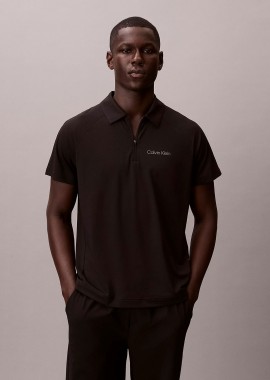 CALVIN KLEIN PERFORMANCE - CALVIN KLEIN ZIP PIQUE SPORT POLO SHIRT ΜΑΥΡΟ