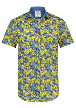 A FISH NAMED FRED - A FISH NAMED FRED Ανδρικό Πουκάμισο Shirt SS oleander blue/yellow - MULTI-24.03.080-MULTI