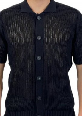 SEINSE - SEINSE Ανδρικό Polo Cardigan - Μαύρο-ME2984SS-BLACK