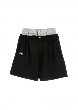 MOD WAVE MOVEMENT Unisex Βερμούδα Double Waistband Pleated - Μαύρο-MW092040348-BLACK