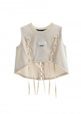 MOD WAVE MOVEMENT Αμάνικες Μπλούζες LACED BACK SLEEVELESS TSHIRT - MW072010465 - ΜΠΕΖ-MW072010465-BEIGE