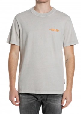 REPLAY - REPLAY Ανδρικό T-Shirt Γκρι με Print-M3398 .000.22662N-GREY