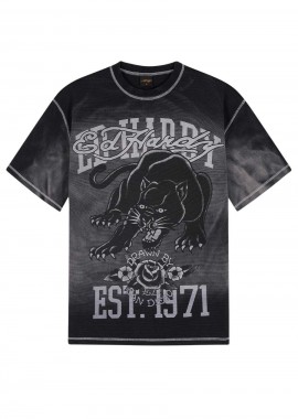 Ed Hardy Washed Waffle Panther Ανδρικό T-Shirt - Μαύρο-ED5635-BLACK