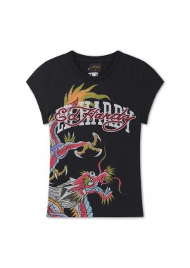 ED HARDY T-Shirts VARSITY DRAGON CAP SLEEVE TEE - BLACK-ED5744-BLACK