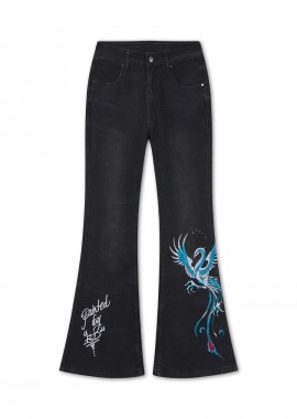 Ed Hardy Rising Phoenix Flared Jeans - Μαύρο-ED5753-BLACK