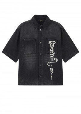 Ed Hardy Tonal Utility Dragon Denim Ανδρικό Πουκάμισο - Μαύρο-ED5882-BLACK