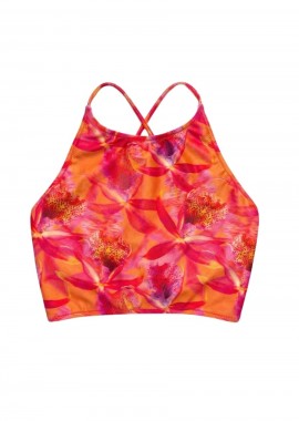 ILLUSION RT - ILLUSION RT Αθλητικό Μπουστάκι Crop top bra Floral Print - Πορτοκαλί -CROP TOP BRA-ORANGE