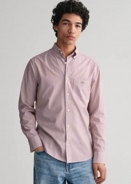 Gant ανδρικό πουκάμισο button down με ψιλό ριγέ σχέδιο και τσέπη με κεντημένο λογότυπο Regular Fit - 3000140 Μπορντό
