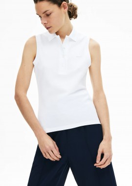 Lacoste γυναικεία μπλούζα πόλο αμάνικη πικέ με κεντημένο λογότυπο Slim Fit - PF5445 Λευκό