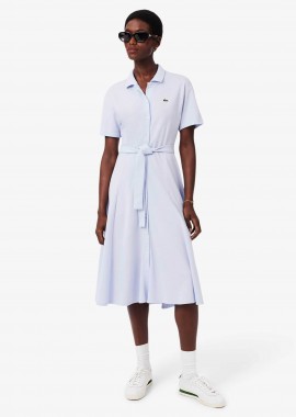 LACOSTE - Lacoste γυναικείο midi φόρεμα πόλο σεμιζιέ πικέ με κεντημένο λογότυπο Flared Cut - EF9621-00 Σιελ