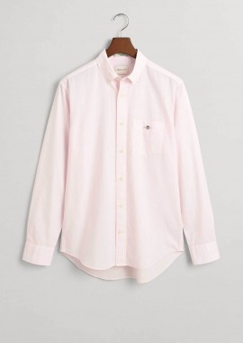 Gant ανδρικό πουκάμισο button down με ψιλό ριγέ σχέδιο και τσέπη με κεντημένο λογότυπο Regular Fit - 3000140 Ροζ Ανοιχτό