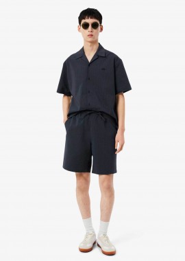 Lacoste ανδρική βερμούδα με ψιλό ριγέ σχέδιο και ελαστική μέση Relaxed Fit - GH1977 Ανθρακί