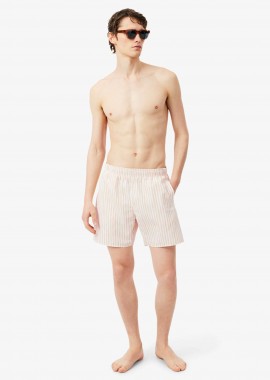 LACOSTE - Lacoste ανδρικό μαγιό σορτς με ριγέ σχέδιο - MH1901 Πορτοκαλί