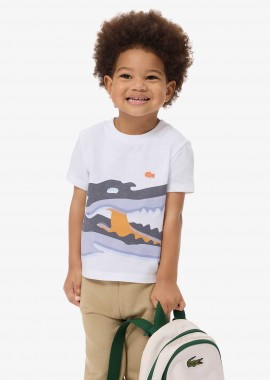 LACOSTE - Lacoste παιδικό T-shirt με crocodile print (2-7 ετών) - TJ6935 Λευκό