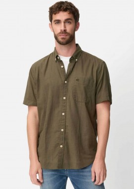 CAMEL ACTIVE - Camel Active ανδρικό κοντομάνικο πουκάμισο button down με ψιλό ριγέ σχέδιο και τσέπη με κεντημένο monogram Regular Fit - C261-409262-7S62 Λαδί