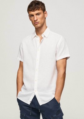 PEPE JEANS - Pepe Jeans ανδρικό πουκάμισο μονόχρωμο με κεντημένο λογότυπο στο στήθος