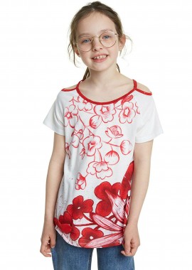 DESIGUAL - Desigual παιδικό floral T-shirt με ανοίγματα - 20SGTK01 Λευκό