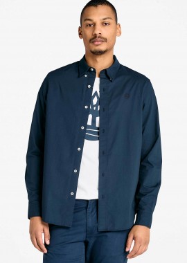Timberland ανδρικό πουκάμισο poplin button down με κεντημένο λογότυπο Regular Fit - TB0A6GRH4331 Μπλε Σκούρο