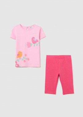 OVS βρεφικό σετ μπλούζα με floral print και κολάν (2 τεμάχια) - 002361514 Ροζ