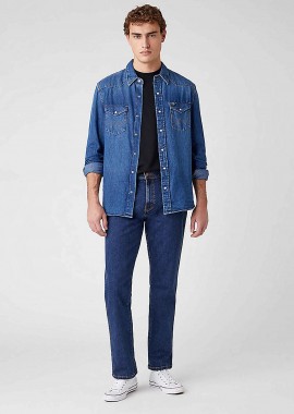 WRANGLER - Wrangler® ανδρικό τζιν παντελόνι μονόχρωμο με ραφές σε σχήμα W