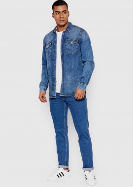 Wrangler® ανδρικό τζην παντελόνι μονόχρωμο με τσέπες και logo patch πίσω 