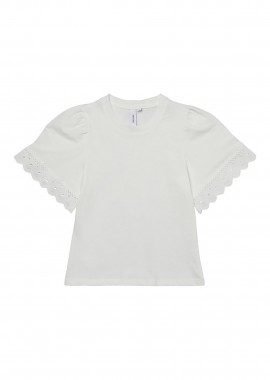 VERO MODA - Vero Moda παιδικό T-shirt μονόχρωμο με δαντέλα στο τελείωμα του μανικιού - 10279810 Λευκό