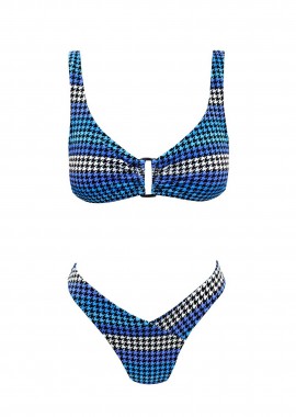 EMMA SWIMWEAR - Emma Swimwear σετ γυναικείο μαγιό μπικίνι με pied-de-poule pattern Cup D - EMMA 737 Μπλε