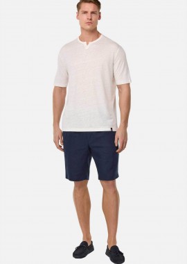 BOGGI MILANO - Boggi Milano ανδρική λινή βερμούδα μονόχρωμη Regular Fit - BO25P035901 Μπλε Σκούρο