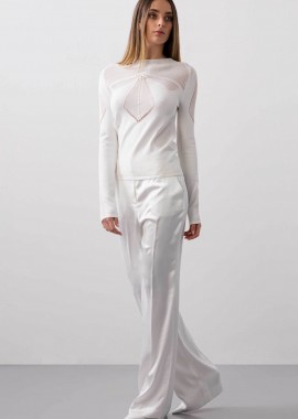 BCBGMAXAZRIA - BCBGMAXAZRIA γυναικεία πλεκτή μπλούζα με διάτρητο σχέδιο - 23SKT118KN02 Λευκό