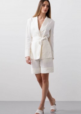 BCBGMAXAZRIA - BCBGMAXAZRIA γυναικείο σακάκι με ζώνη - 23SRJ039LI02 Λευκό