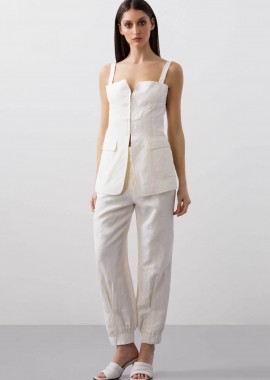 BCBGMAXAZRIA - BCBGMAXAZRIA γυναικείο τοπ με τσέπες και τιράντες - 23SRT201LI02 Λευκό