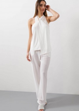 BCBGMAXAZRIA - BCBGMAXAZRIA γυναικείο τοπ με ντραπέ ανοιχτή πλάτη - 23SRT238VI02 Λευκό