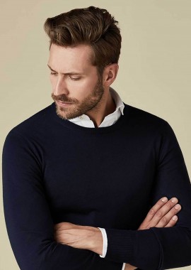 PROFUOMO - Profuomo ανδρικό μάλλινο πουλόβερ μονόχρωμο Slim Fit - PP2J00005A Σκούρο Μπλε