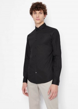 ARMANI EXCHANGE - Armani Exchange ανδρικό πουκάμισο μονόχρωμο με κεντημένο logo - 8NZC31ZN28Z Μαύρο