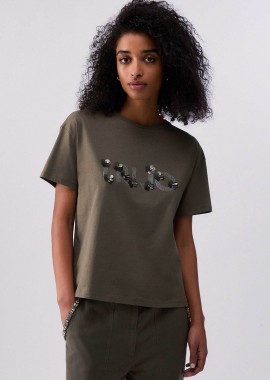 LIU JO - Liu Jo γυναικείο T-shirt με logo print Regular Fit - WA6238JS923 Λαδί