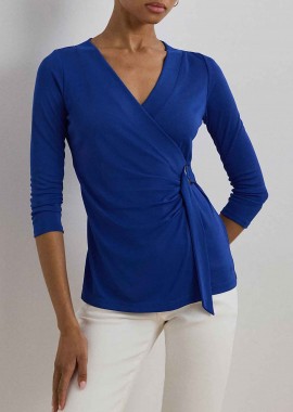 LAUREN RALPH LAUREN - Lauren Ralph Lauren γυναικεία μπλούζα κρουαζέ μονόχρωμη Relaxed Fit - 200889081020 Μπλε