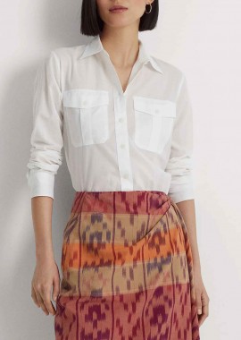 Lauren Ralph Lauren γυναικείο πουκάμισο μονόχρωμο με τσέπες Straight Fit - 200909145001 Λευκό