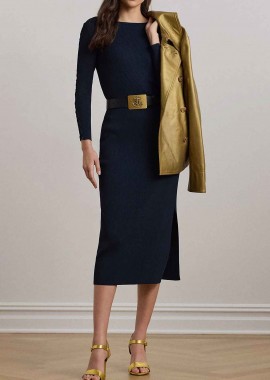 LAUREN RALPH LAUREN - Lauren Ralph Lauren γυναικεία midi φούστα ribbed - 200957548001 Μπλε Σκούρο