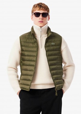 LACOSTE - Lacoste ανδρικό αμάνικο μπουφάν αδιάβροχο με καπιτονέ σχέδιο και κεντημένο λογότυπο Classic Fit - BH2886-00 Λαδί