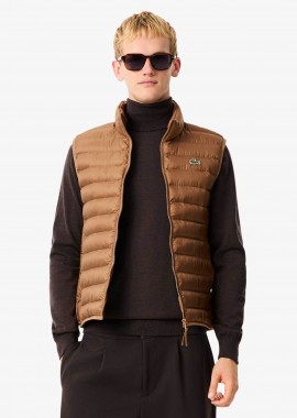 Lacoste ανδρικό αμάνικο μπουφάν αδιάβροχο με καπιτονέ σχέδιο και κεντημένο λογότυπο Classic Fit - BH2886-00 Ταμπά