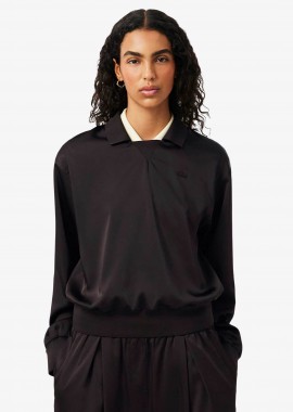 LACOSTE - Lacoste γυναικεία μπλούζα πόλο με σατέν όψη Relaxed Fit - CF9802 Καφέ Σκούρο