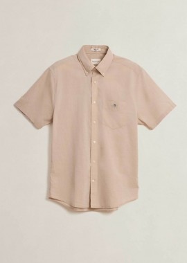 GANT - Gant ανδρικό κοντομάνικο πουκάμισο button down με τσέπη και λογότυπο Regular Fit - 3000101 Μπεζ