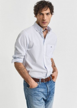 GANT - Gant ανδρικό πουκάμισο button down με ψιλό ριγέ σχέδιο και τσέπη με κεντημένο λογότυπο Regular Fit - 3000140 Σιελ