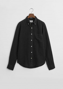 GANT - Gant ανδρικό λινό πουκάμισο button down με τσέπη και κεντημένο λογότυπο Regular Fit - 3240120 Μαύρο