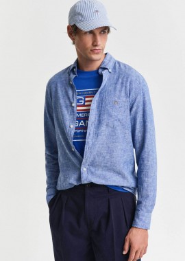 GANT - Gant ανδρικό πουκάμισο button down από λινάρι και βαμβάκι με τσέπη και λογότυπο Regular Fit - 3250082 Μπλε